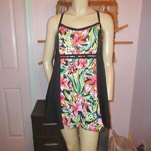 Fit 4 Ur Thighs Swim Dress Size 18W One Piece Airbrush Floral Slimming Minimizer
